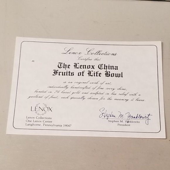 Lenox Fruits of Life 24K Gold Rim Brand New 9" Round Vegetable Bowl - Picture 8 of 13